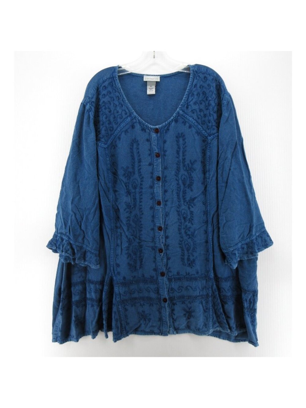 Catherines Top 5X Plus Blouse Embroidered Boho Peasant Ruffle Cuff